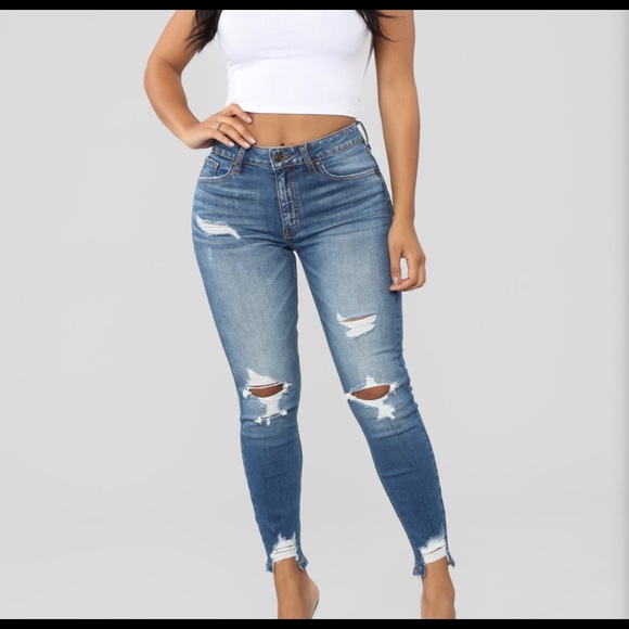 ripped mid rise jeans